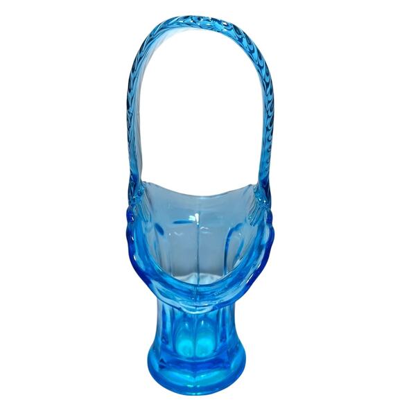 Tiffin-Franciscan 310-1-2 Blue Depression Glass Wedding Basket 9" UV Reactive - Picture 2 of 7